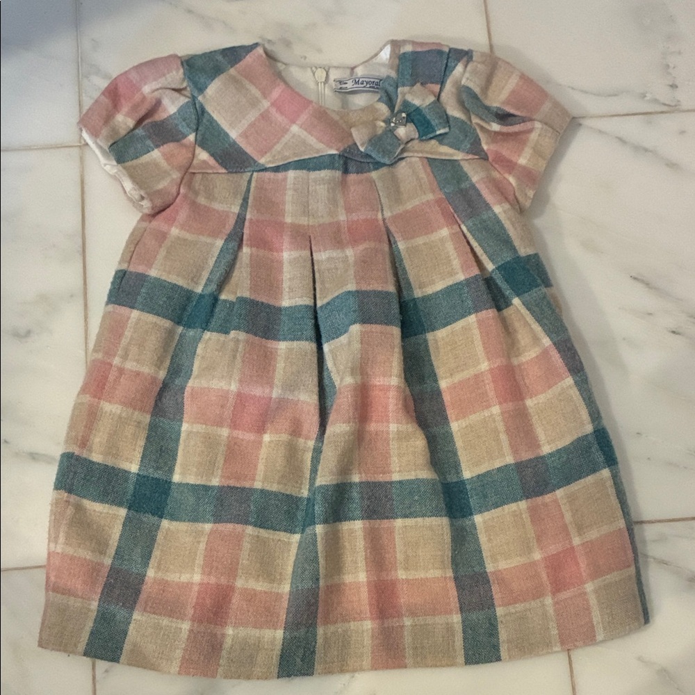 Mayoral Pink and Blue Plaid Formal Dress